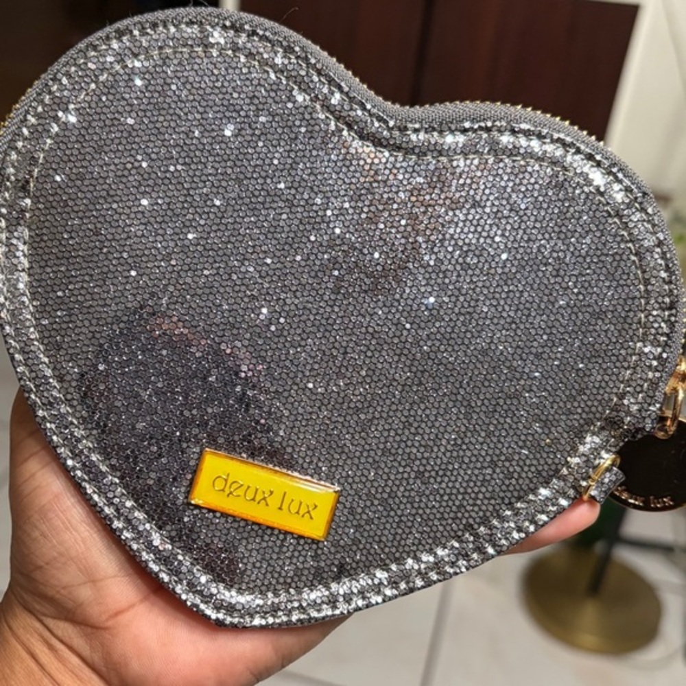 Deux Lux Glittering Silver Heart Clutch